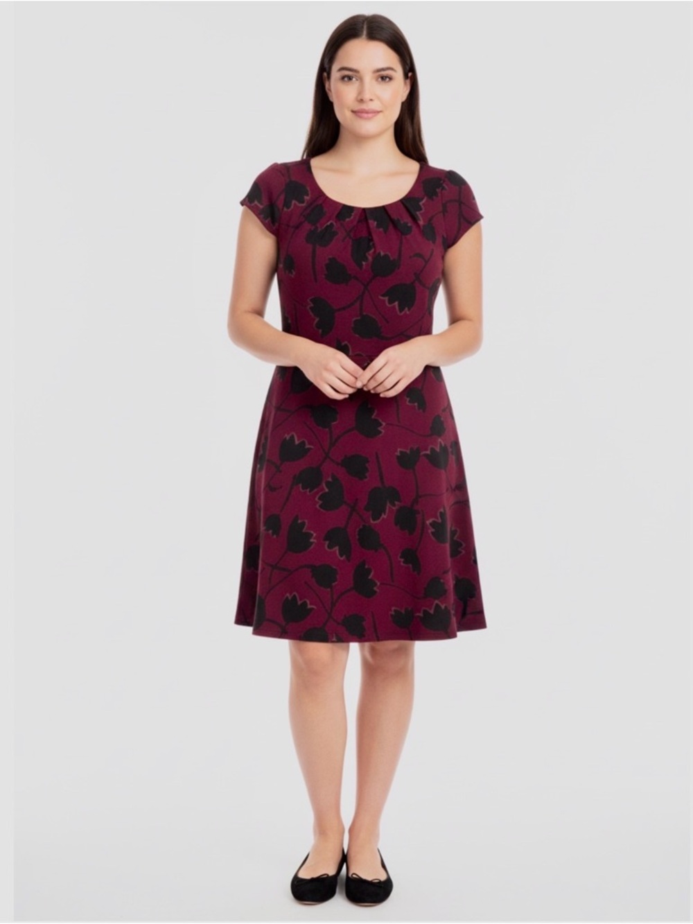 LOFT Black and Red Floral Petite Dress Sz 2P